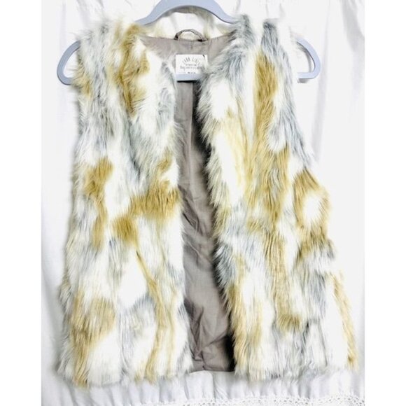 Zara Girls NWT Faux Fur Outwear Warm White, Tan & Gray Vest Clip on Girls 13/14 - Picture 1 of 4